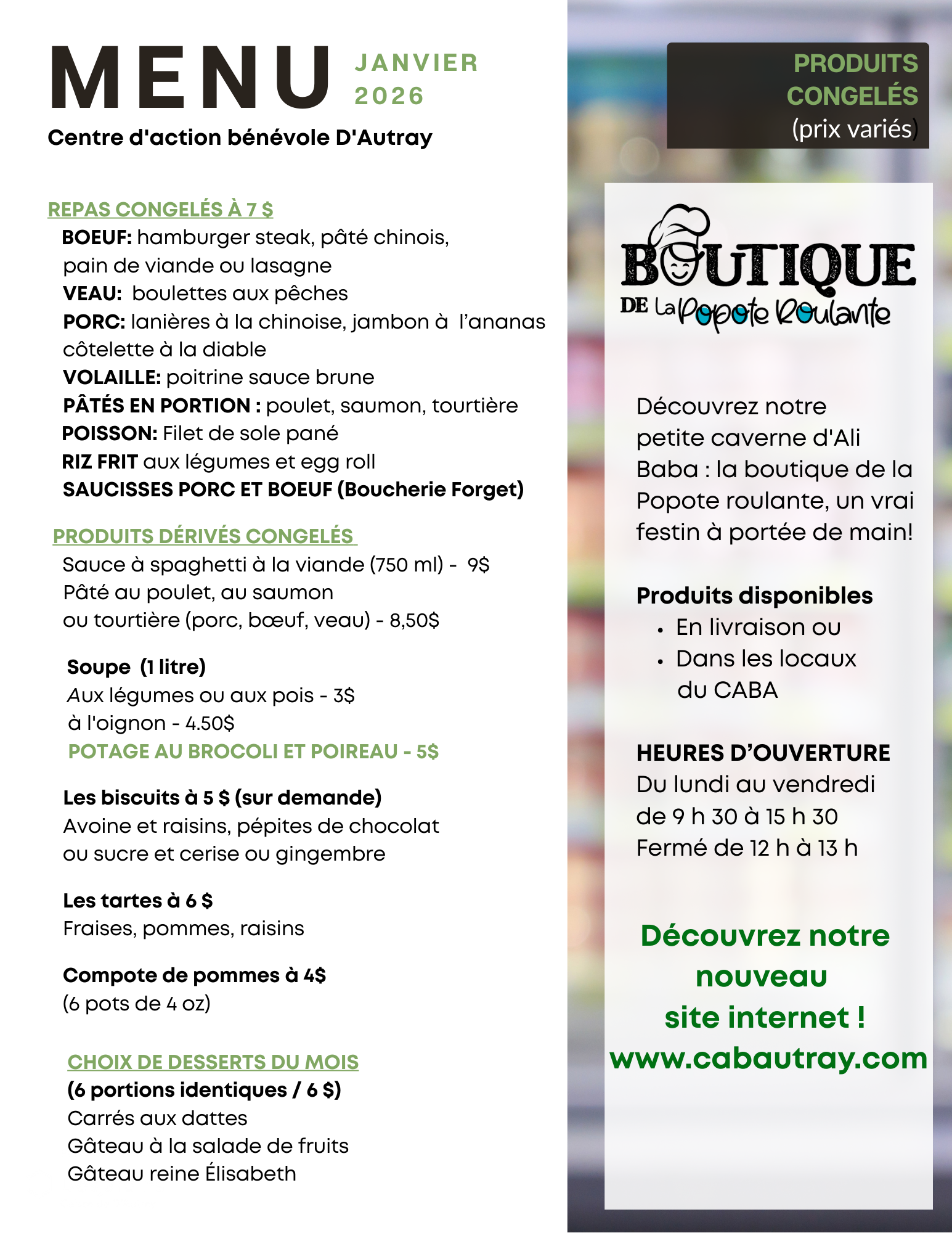 Popote produits congelés dérivés janv 2026